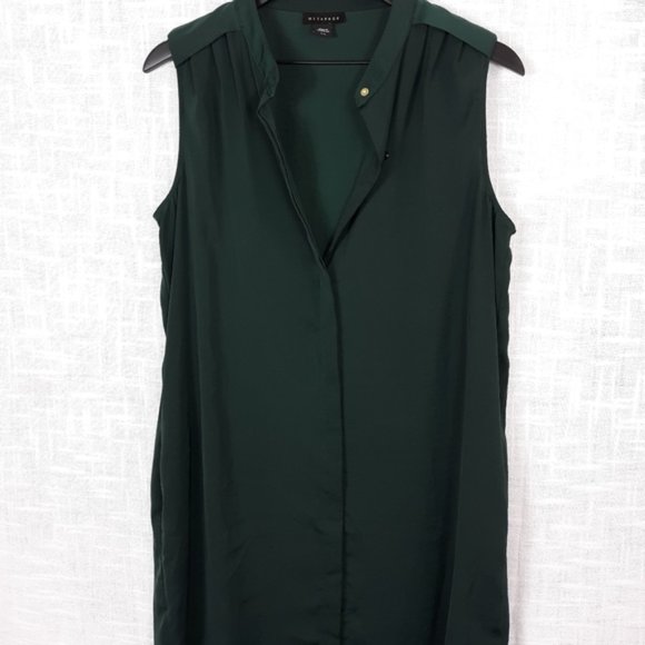 Green Sleeveless Collared Button-Up Tunic Vest Dress - Picture 4 of 5